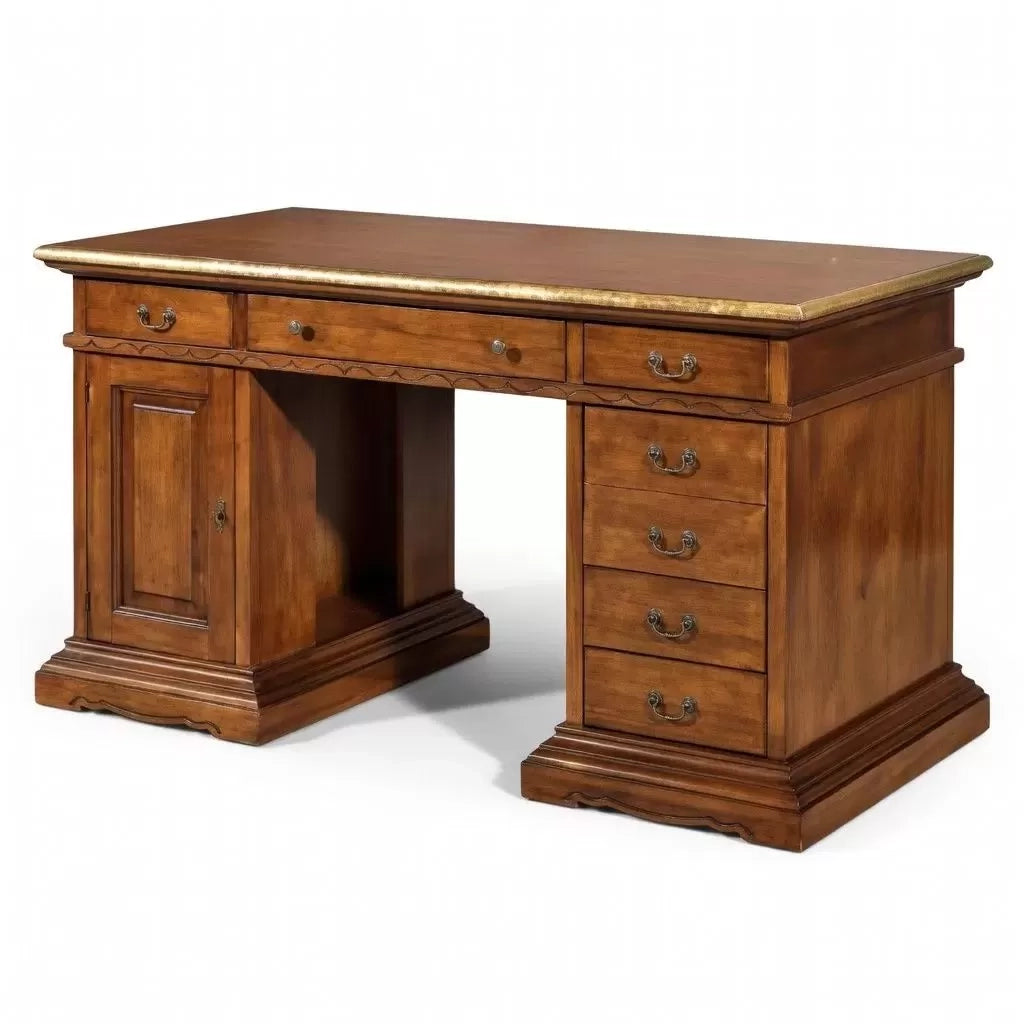 Scrivania porta pc 6 cassetti legno bassano profilo foglia oro 160x80x85 - Mobili 2G