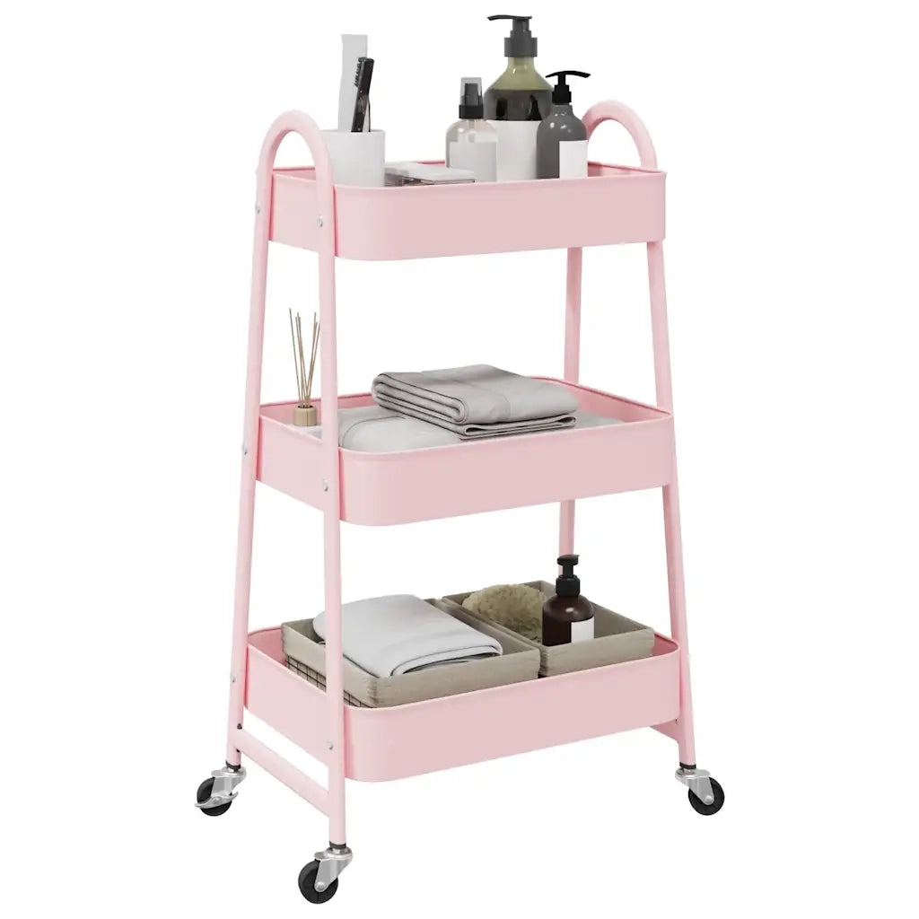 Carrello portaoggetti a 3 ripiani rosa 42x41,5x77 cm in acciaio 4012383