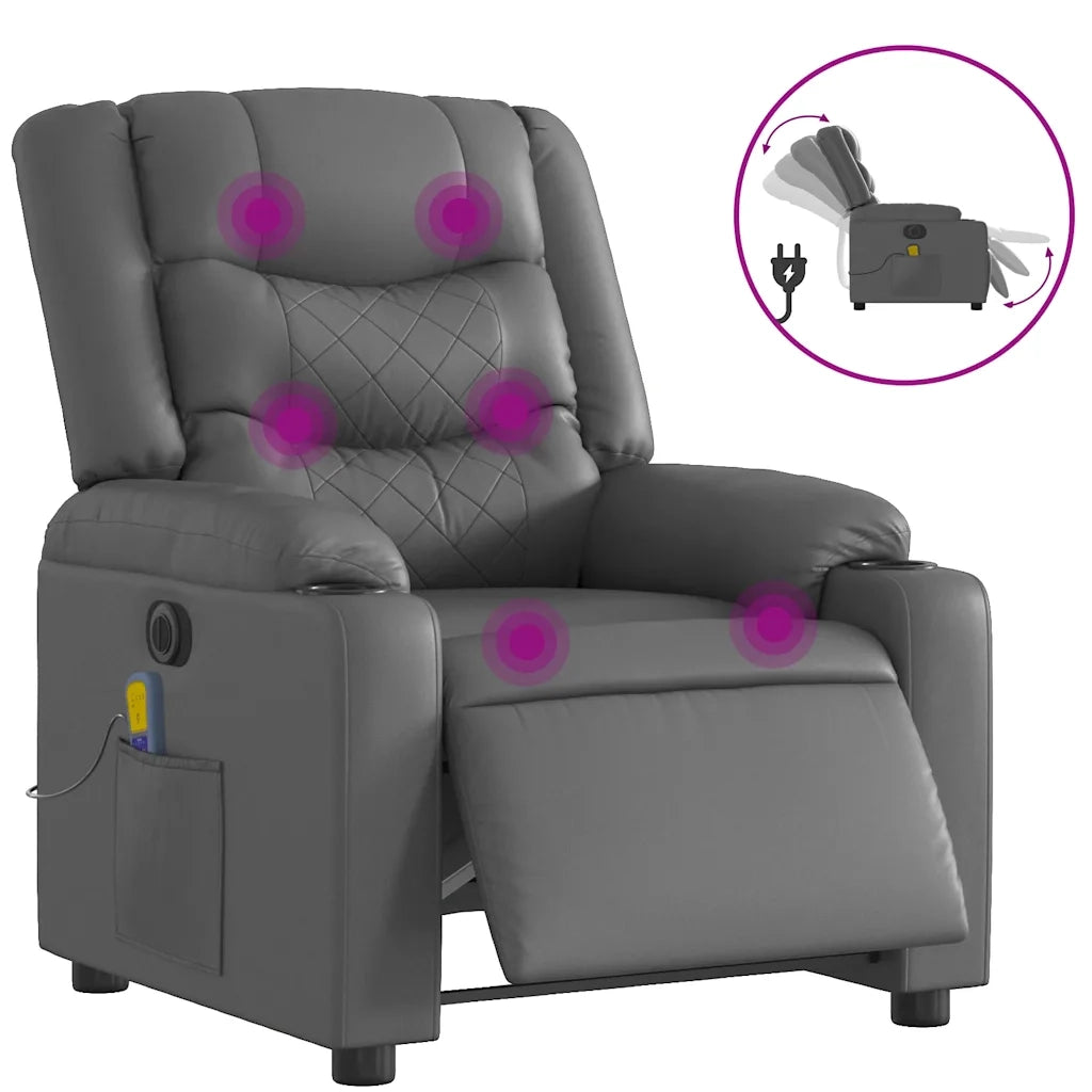 Poltrona Massaggiante | Sedia Relax Elettrica Reclinabile Grigio Similpelle