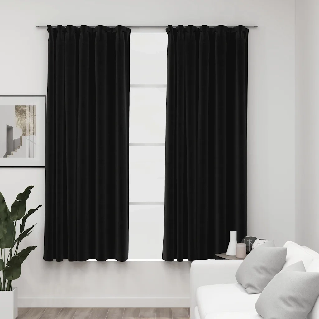 Tende Oscuranti | Tende Blackout con Ganci Effetto Lino 2 pz Antracite 140x175cm