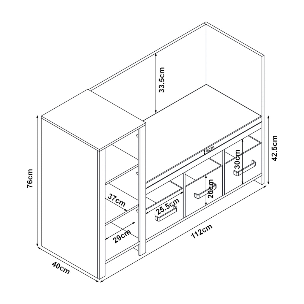 Scaffale dal design senza tempo per soggiorno camera da letto mobile contenitore per bambini con panca Høylandet 76 x 112 x 40 cm bianco/grigio 03_0011205
