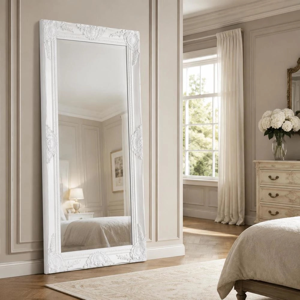 Baroque-style Wall Mirror, 100x50 Cm, White