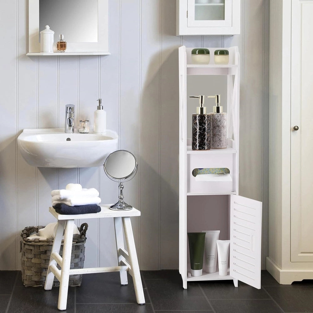 Trade Shop - Armadietto Portaoggetti Ripiani Porta Carta Igienica Organizer Da Bagno Per Piccoli Spazi -