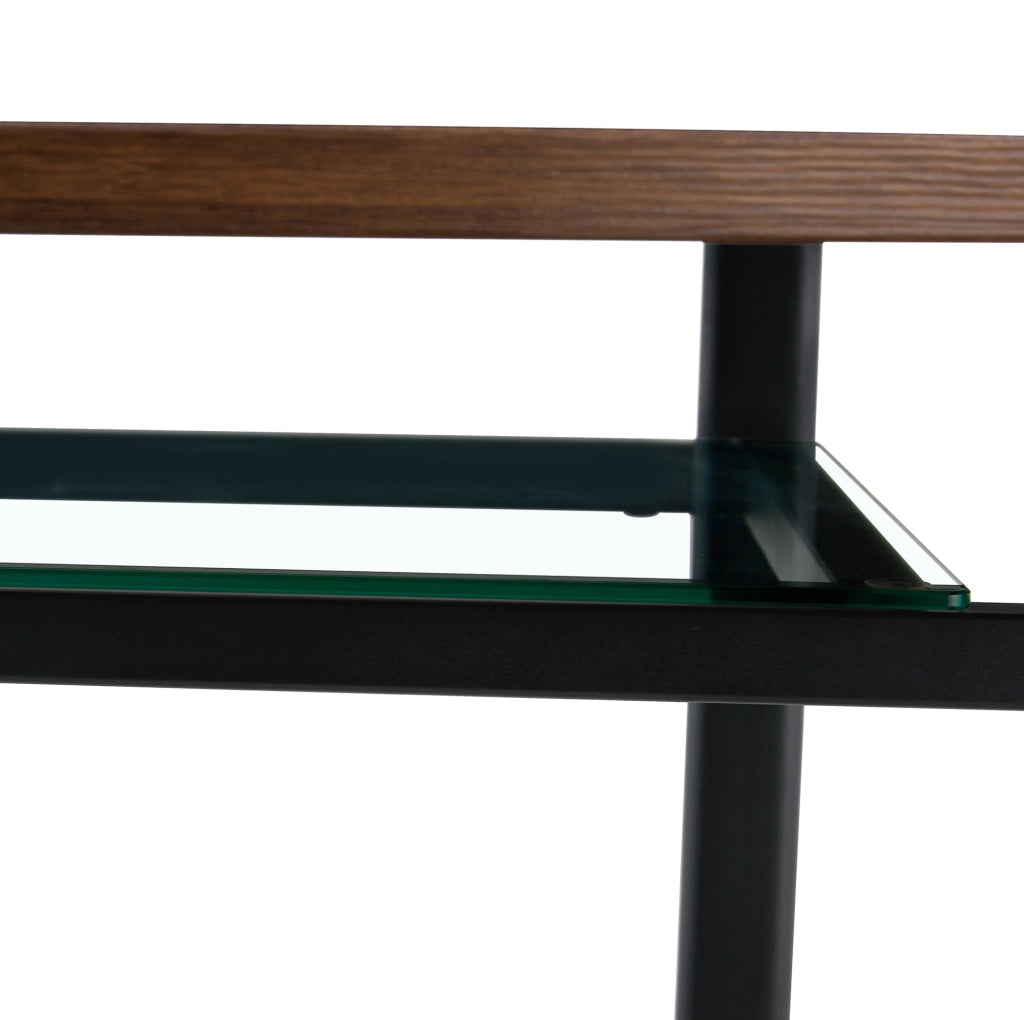 Tavolo rotondo 100 cm in MDF con inserto in vetro e struttura in metallo; marrone/nero