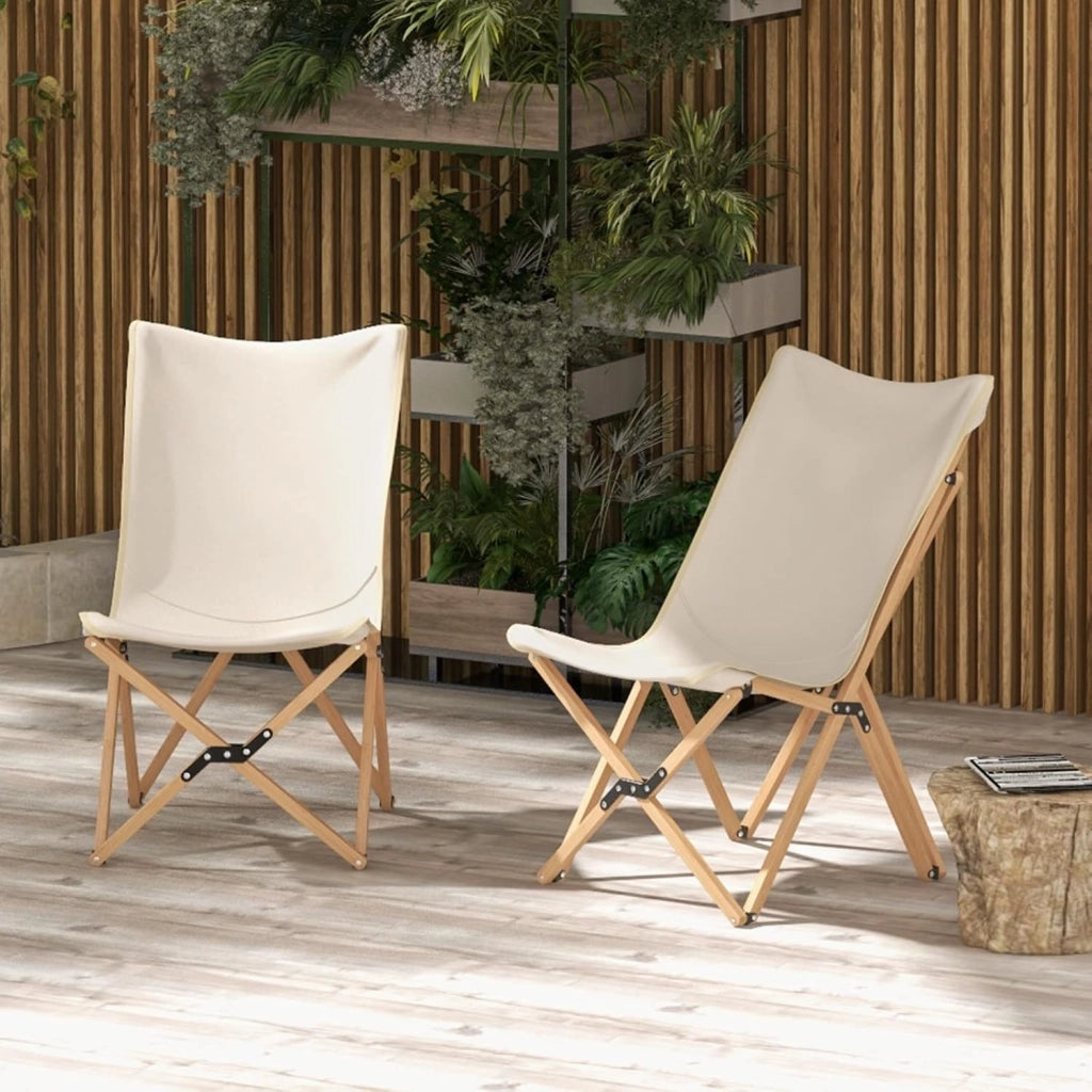 Set 2 Sedie Da Tavolo a Farfalla Pieghevoli, Sedia in Bambù da Esterno Giardino/Terrazza, 72,5x57x90,5cm, Beige