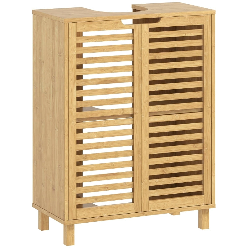 Mobile sotto lavabo in bambù naturale con ripiano regolabile, 60x30x80 cm