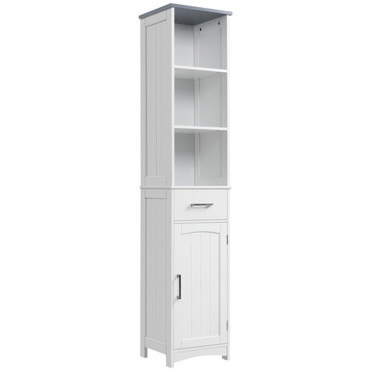 Armadietto Bagno Alto 3 Ripiani 1 Cassetto 1 Anta 34x30x163 cm in MDF Bianco