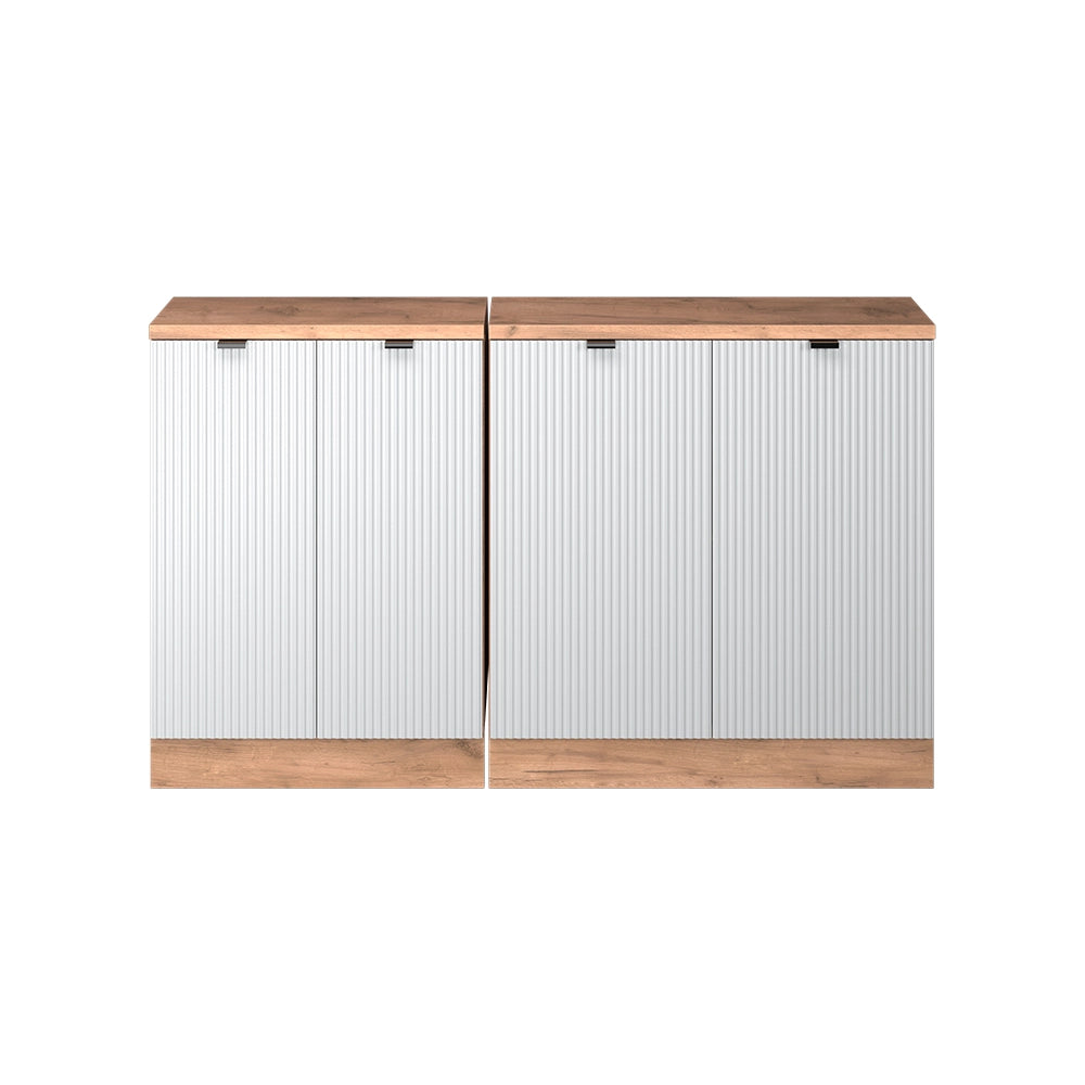 Mobile cucina sottotetto R-Line Ondulazione bianca/Rovere dorato 140 cm Set di 2 carcasse armadio profondità 60 cm Vicco