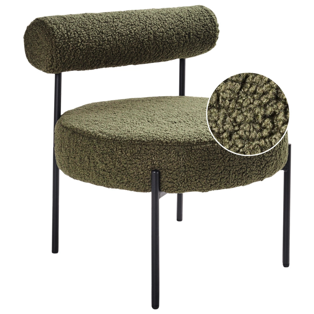 Sedia senza braccioli con sedile rotondo con rivestimento in tessuto bouclé verde soggiorno stile vintage