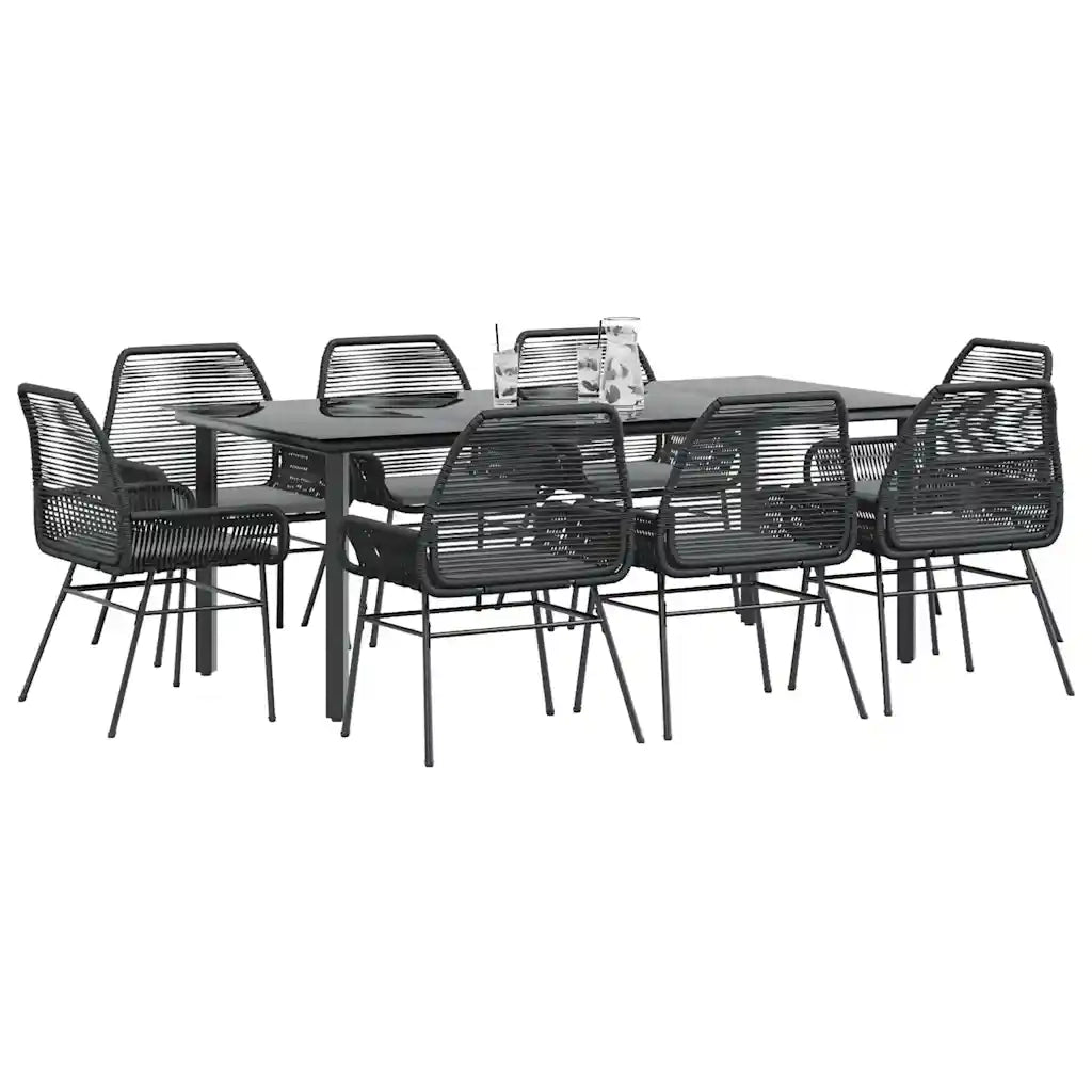 Set da Pranzo da Giardino 9 pz con Cuscini Polyrattan Vetro