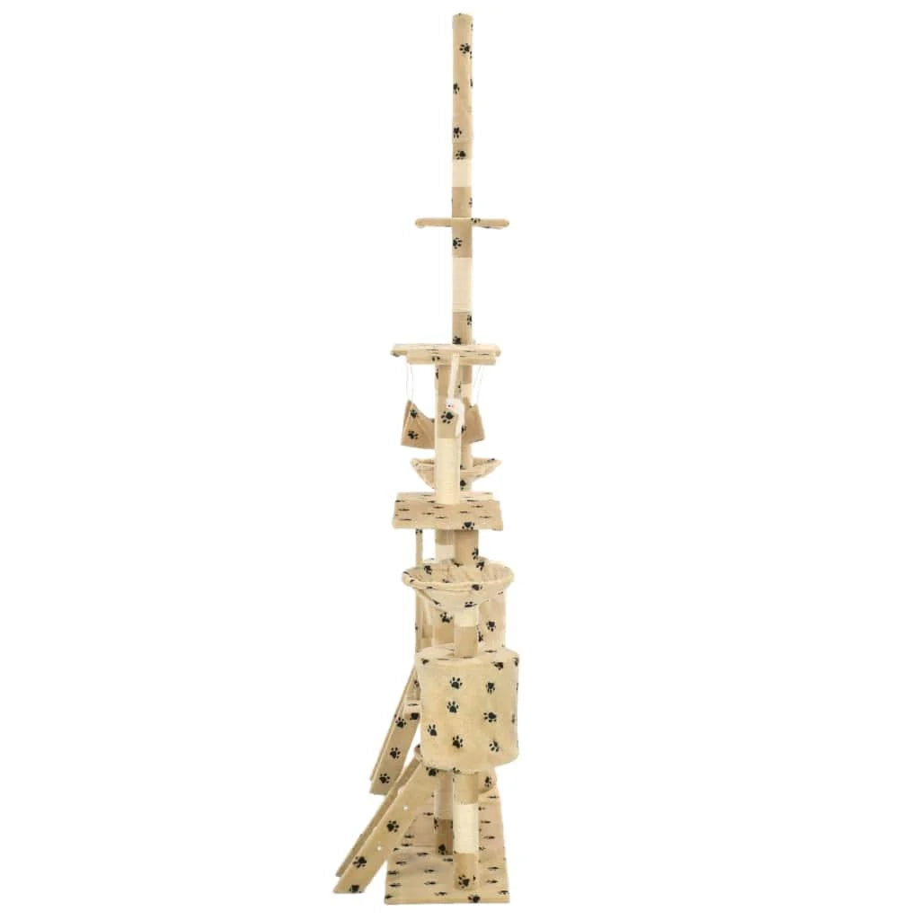 Tiragraffi albero per gatti cuccia per gatti giocattolo animale di peluche 230-250 cm impronte di zampe beige 3702088