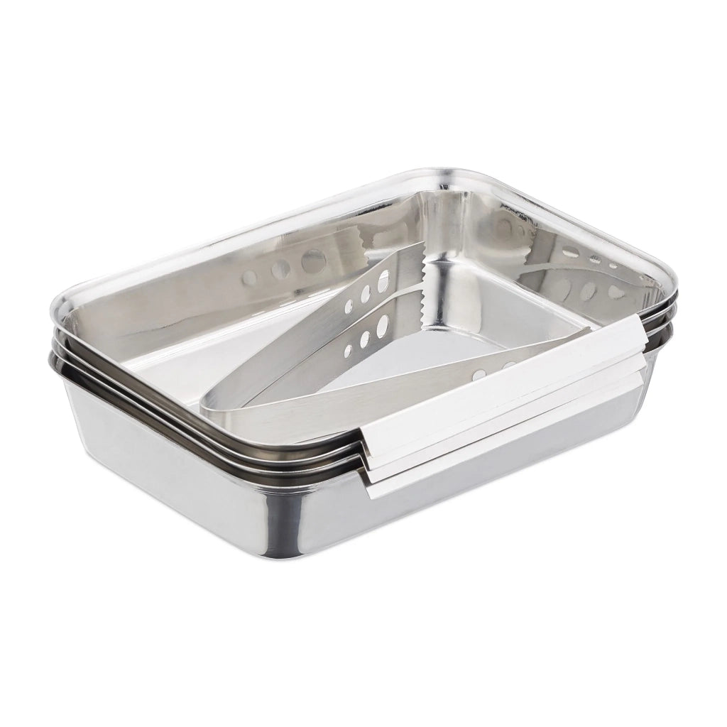 Set di pirofile per impanare per carne pesce verdure 4 x 17 x 23 cm impilabile in acciaio inox argentato 13_0007112