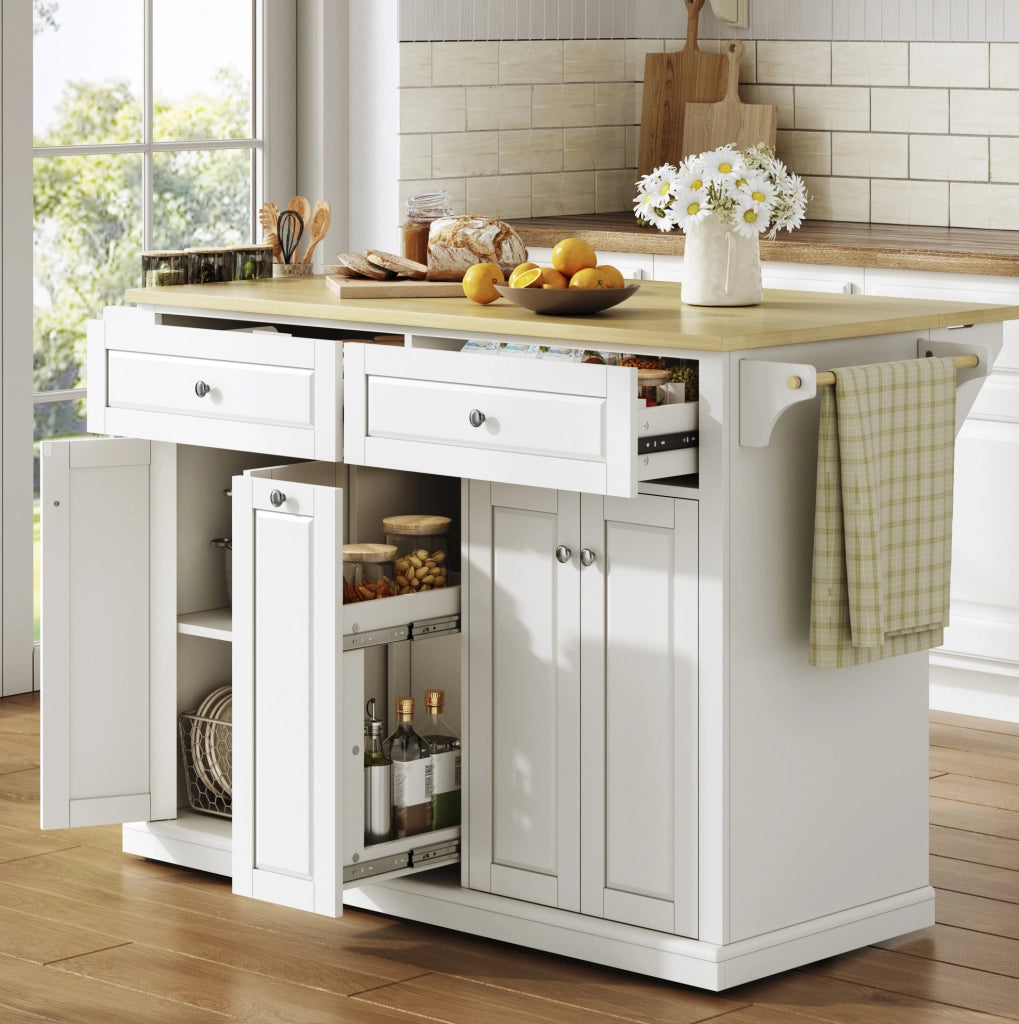 Isola da cucina mobile MDF con piano pieghevole e cassetti