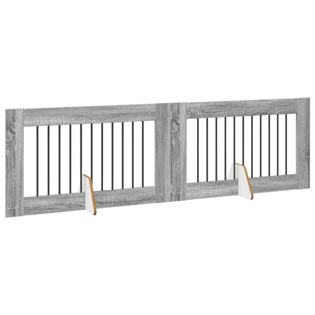 Cancello per cani pieghevole con supporti 2 pz Sonoma grigio 892112
