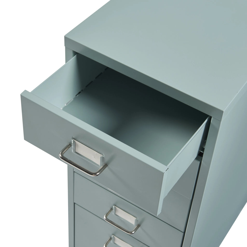 Cassettiera Kökar in Acciaio Mobile Archivio con 5 Cassetti e Rotelle - Menta Verde [en.casa]