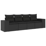 Set Divani da Giardino 4 pz | Set Salotto da Giardino con Cuscini Nero in Polyrattan
