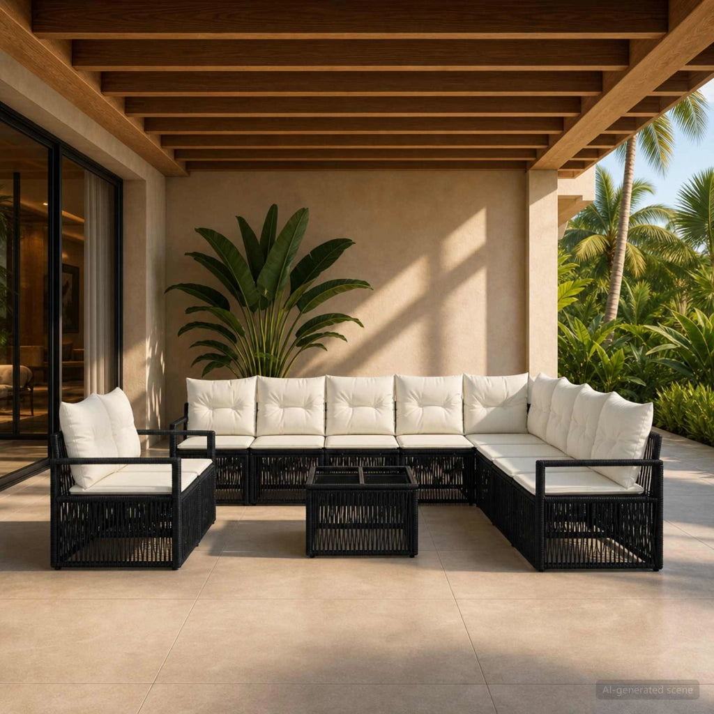 Set Divano da Giardino 11 pz Nero polyrattan 3435760