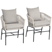 Set 2 Sedie da Giardino Stile Boho con Cuscini Sfoderabili e Struttura in Metallo Poltroncine da Esterno Beige