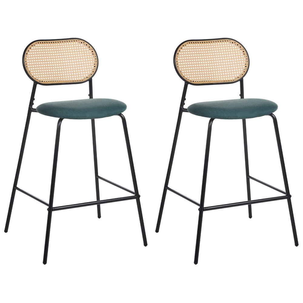 Set di 2 sedie da bar con struttura in metallo e schienale in rattan nero sgabelli da bar eleganti
