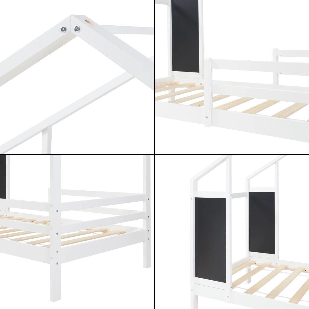 Letto a Casetta Lorenskog per Cameretta con Materasso 90 x 200 cm in Legno di Pino con Barriera Anticaduta - Bianco [en.casa]