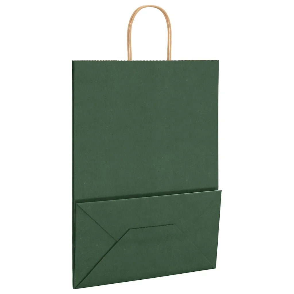 Sacchetti di Carta 250 pz con Manici Verdi 32x17x44 cm 4101734