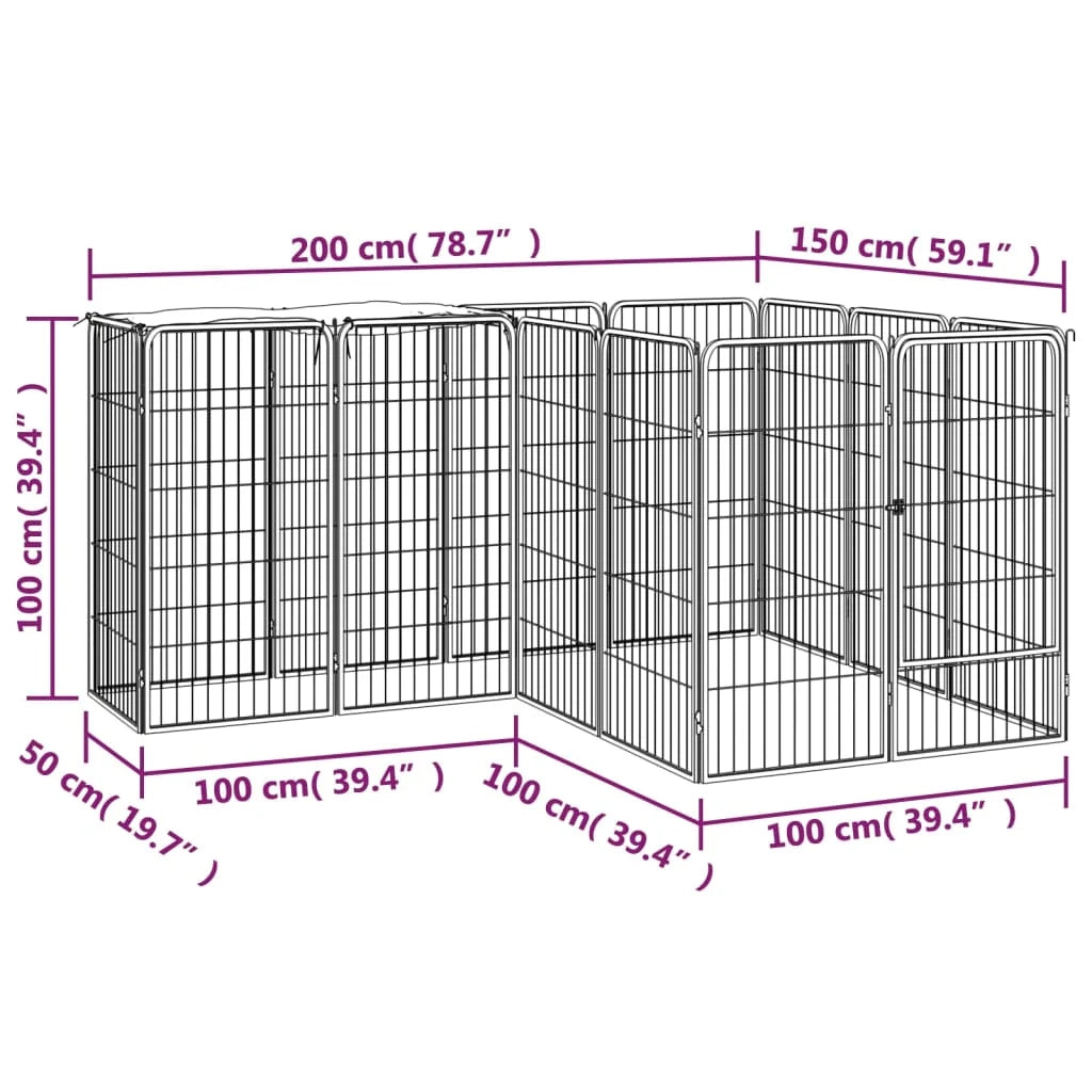 Recinto per cani 14 pannelli 50 x 100 cm acciaio verniciato a polvere nero 02_0043607