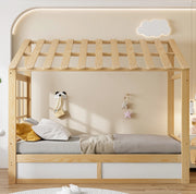 Letto per bambini 90x200 cm con contenitore idraulico e vani laterali in legno bianco e colore naturale