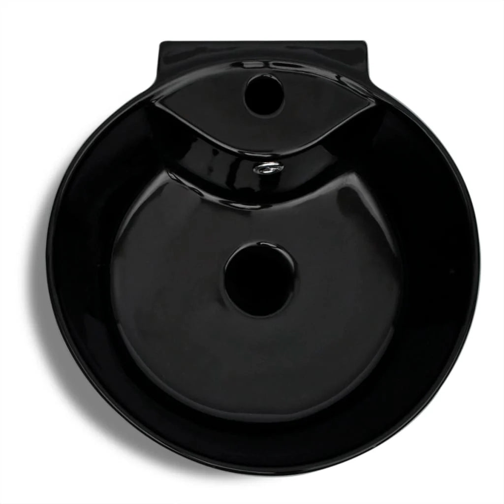 Lavabo in ceramica da 86 cm con foro troppopieno/rubinetto per bagno nero 02_0002518