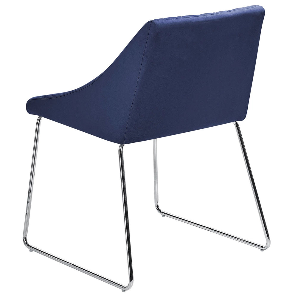 Set di 2 sedie da pranzo in tessuto velluto blu navy gambe in metallo cromato stile moderno