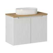 Set da bagno VANO bianco 80cm: mobile sotto lavabo con armadietti + piano per lavabo + lavabo da appoggio bianco scanalato