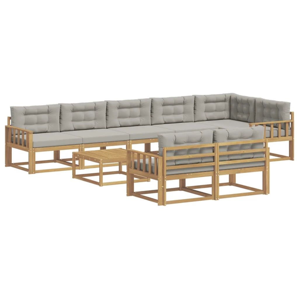Set di divani da esterno 9 pz Bianco e Grigio Chiaro Poliestere 3386650