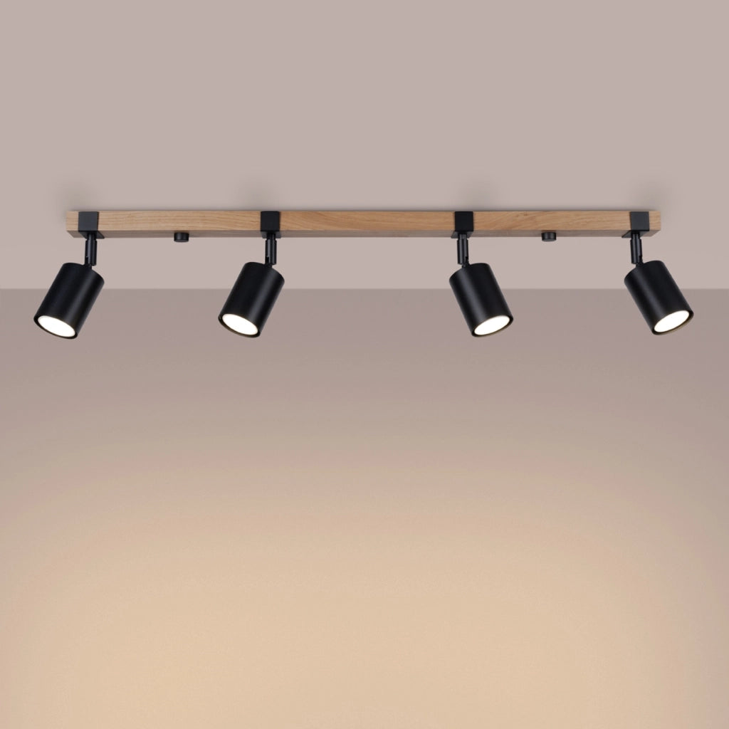 Spot plafoniera NORDAL 4 luci nero/legno GU10 Pure Lume