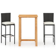 Set Bar da Giardino 3 pz | Set Salotto da Giardino con Cuscini Nero