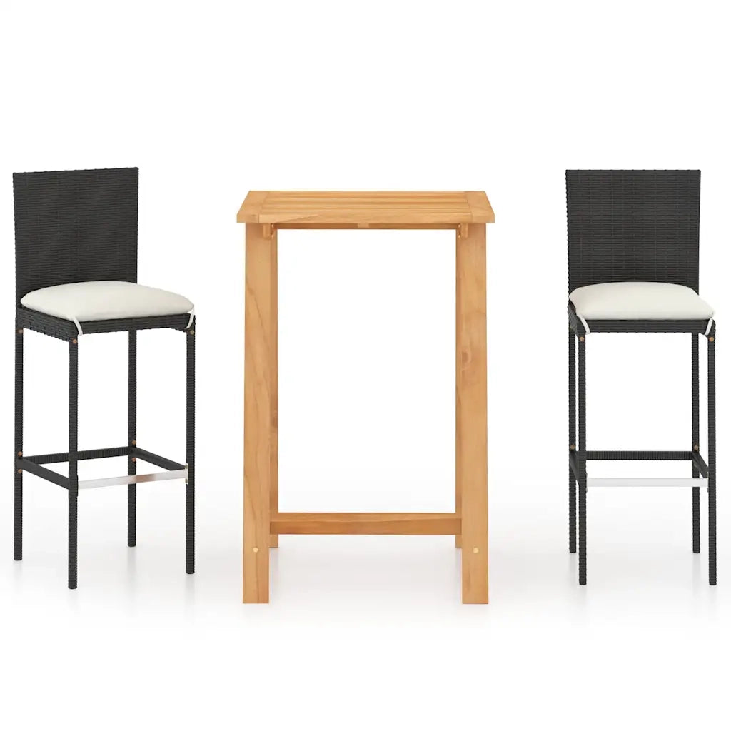Set Bar da Giardino 3 pz | Set Salotto da Giardino con Cuscini Nero