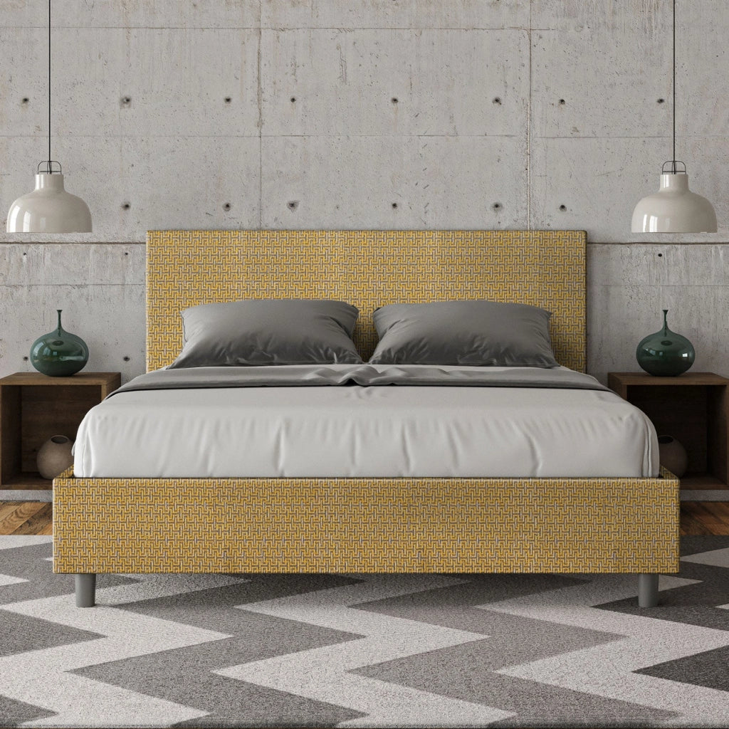 Letto Matrimoniale 160x210 cm con Rete e Contenitore Adele Labirinto 06 Giallo