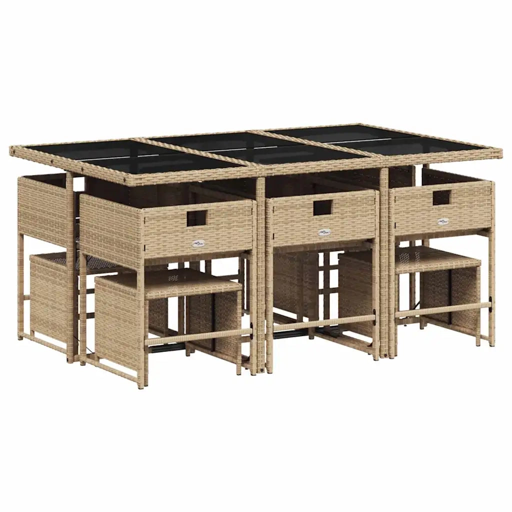 Set Pranzo da Giardino 11 pz con Cuscini Beige Misto Polyrattan 3278099
