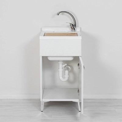 Mobile lavatoio bianco 45x50 cm vasca in resina e asse lavapanni Desya