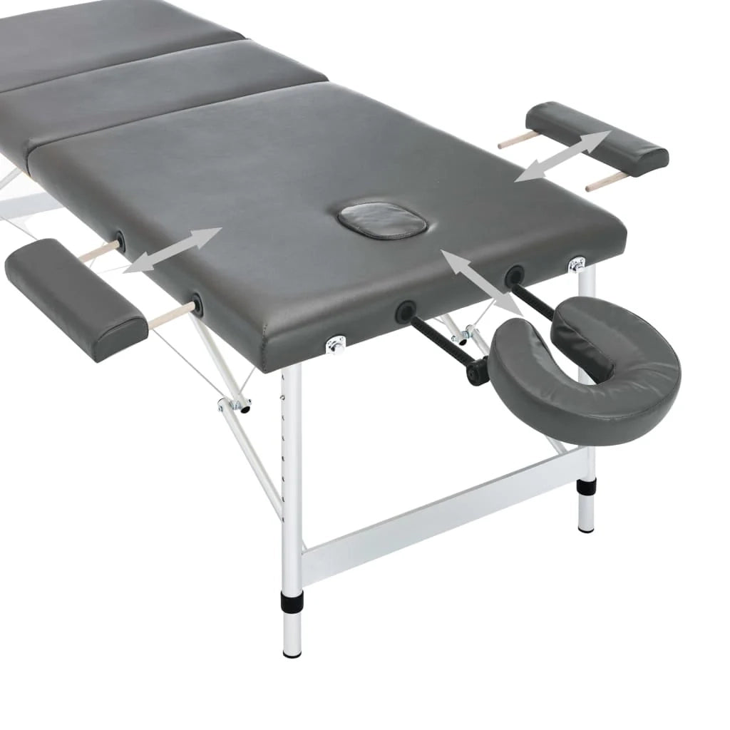 Lettino da massaggio a 3 zone struttura in alluminio panca per massaggi poggiatesta braccioli regolabili lettino da massaggio pieghevole portatile antracite 02_0001798