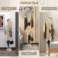 Appendiabiti da Terra di Design con Portaombrelli e 12 Ganci, Metallo e Bambù, 30.5x30.5x174.5cm, Legno e Bianco
