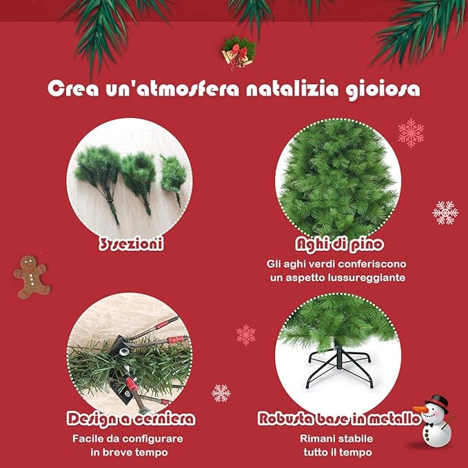 Albero di Natale Artificiale 180/210 CM, Albero di Natale con 586/808 Rami Folti e Base di Metallo, Ideale per Casa, Ufficio e Negozio, Verde (180 CM)