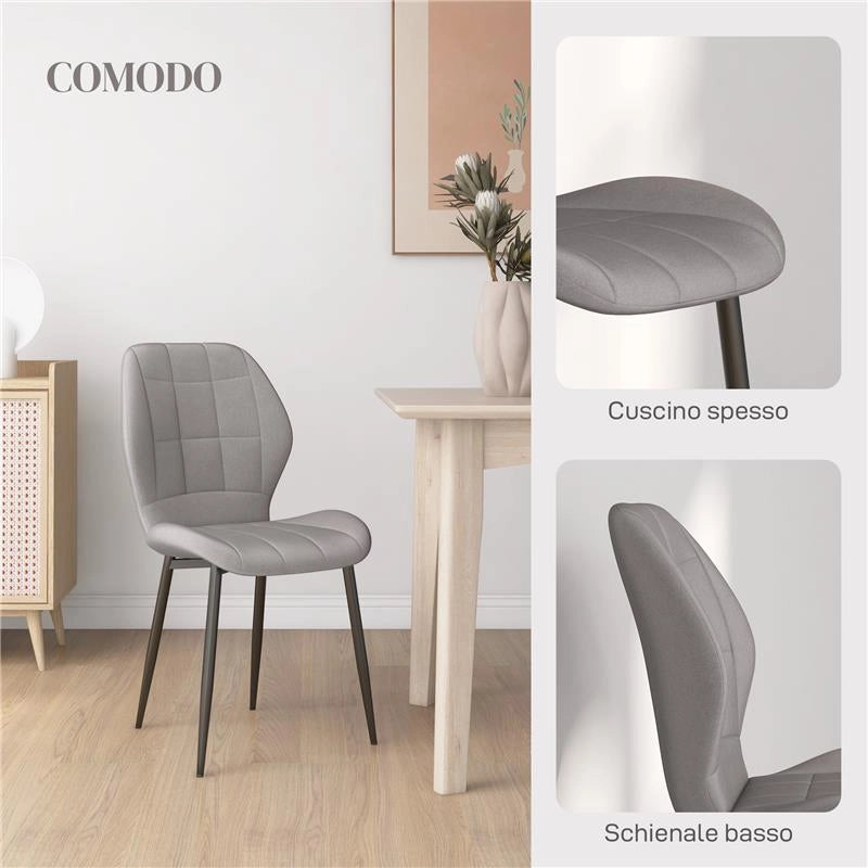 SET DI 4 SEDIE DA PRANZO MODERNE PER CUCINA E SOGGIORNO CON RIVESTIMENTO IN FLANELLA, GRIGIO