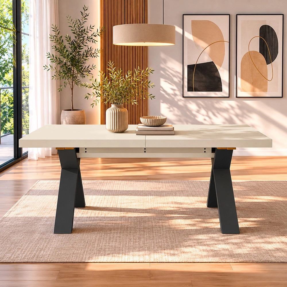 Tavolo Allungabile Milonga480 180 cm con Piano Cashmere e Gambe Incrociate Antracite