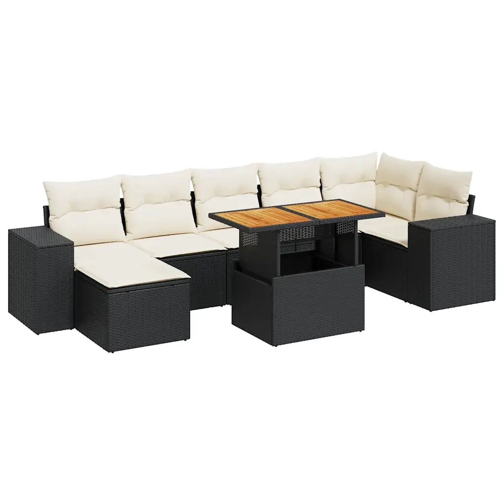 vidaXL Set Divani da Giardino con Cuscini 8 pz Nero in Polyrattan
