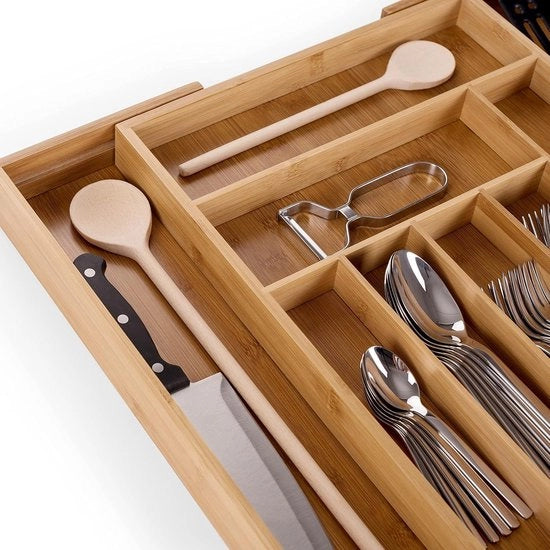 Cassa di lavoro Medio 455 x 33 x 5 cm - Distributore di caricabatterie estensibile in bambù - 5-7 contenitori - Spazio aggiuntivo