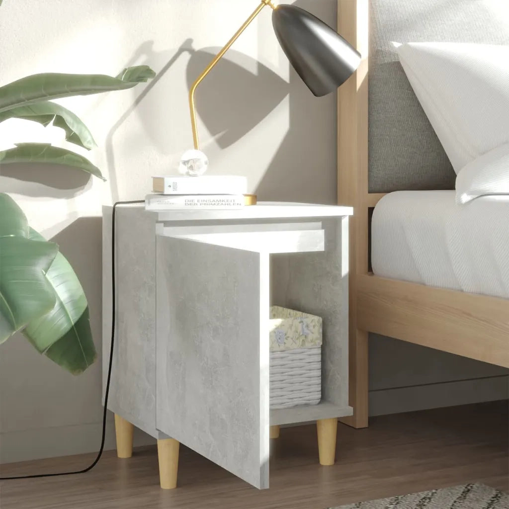 Comodini Gambe in Legno Massello 2pz Grigio Cemento 40x30x50 cm 805824
