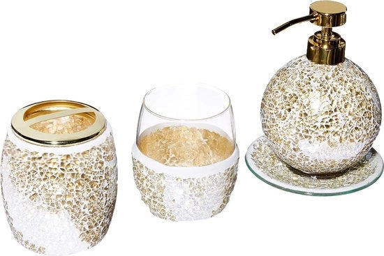 Set da bagno elegante - Mosaico vetro crackle - Giallo oro - 4 pezzi