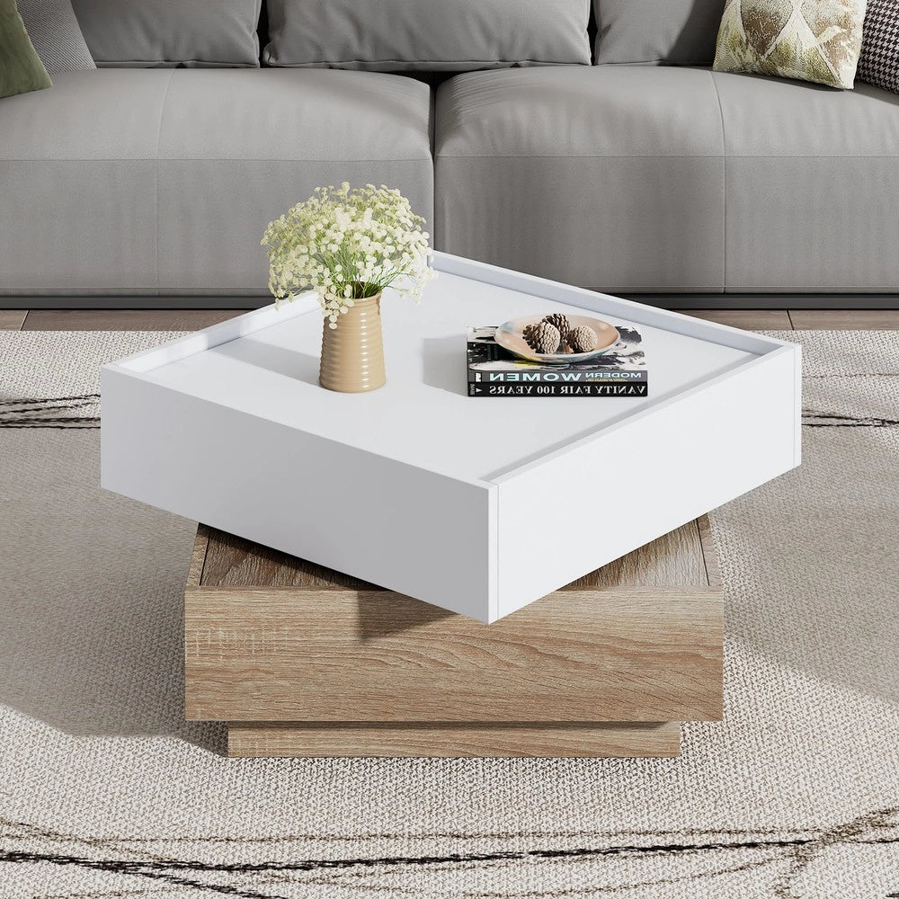 Tavolino da Caff¨¨ Girevole 360¡ã ¨C MINIMAL ¨C Bianco, 2 Ripiani, Noce, 60x60x38 cm