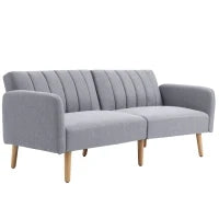 Divano Letto Convertibile a 2 Posti, Design Scandinavo, Schienale Regolabile su 3 Posizioni, Piedi in Legno, Tessuto Effetto Lino, Grigio