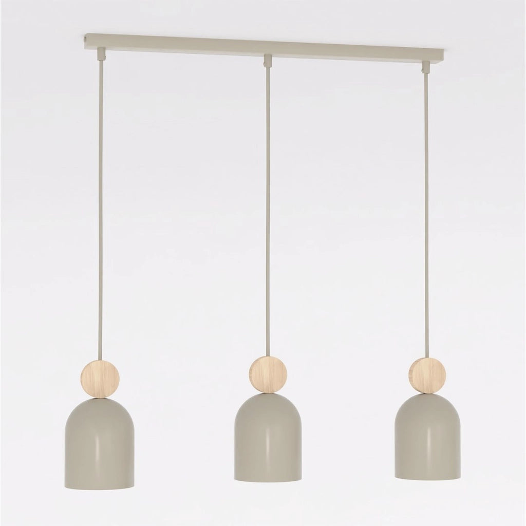 Lampada a sospensione Mesi in acciaio beige e legno