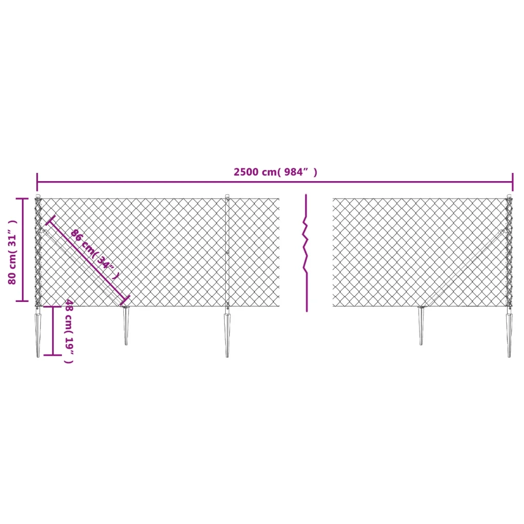Recinzione da Giardino | Recinzione a Rete con Picchetti Ancoraggio Antracite 0,8x25 m